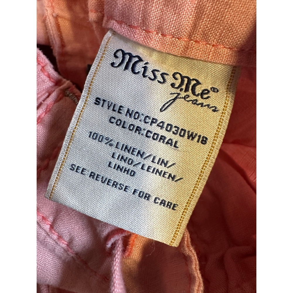 Miss Me Cargo 100% Linen Wide Leg Mid Rise Pant Coral Pink Large Lagonlook Beach - Picture 8 of 14
